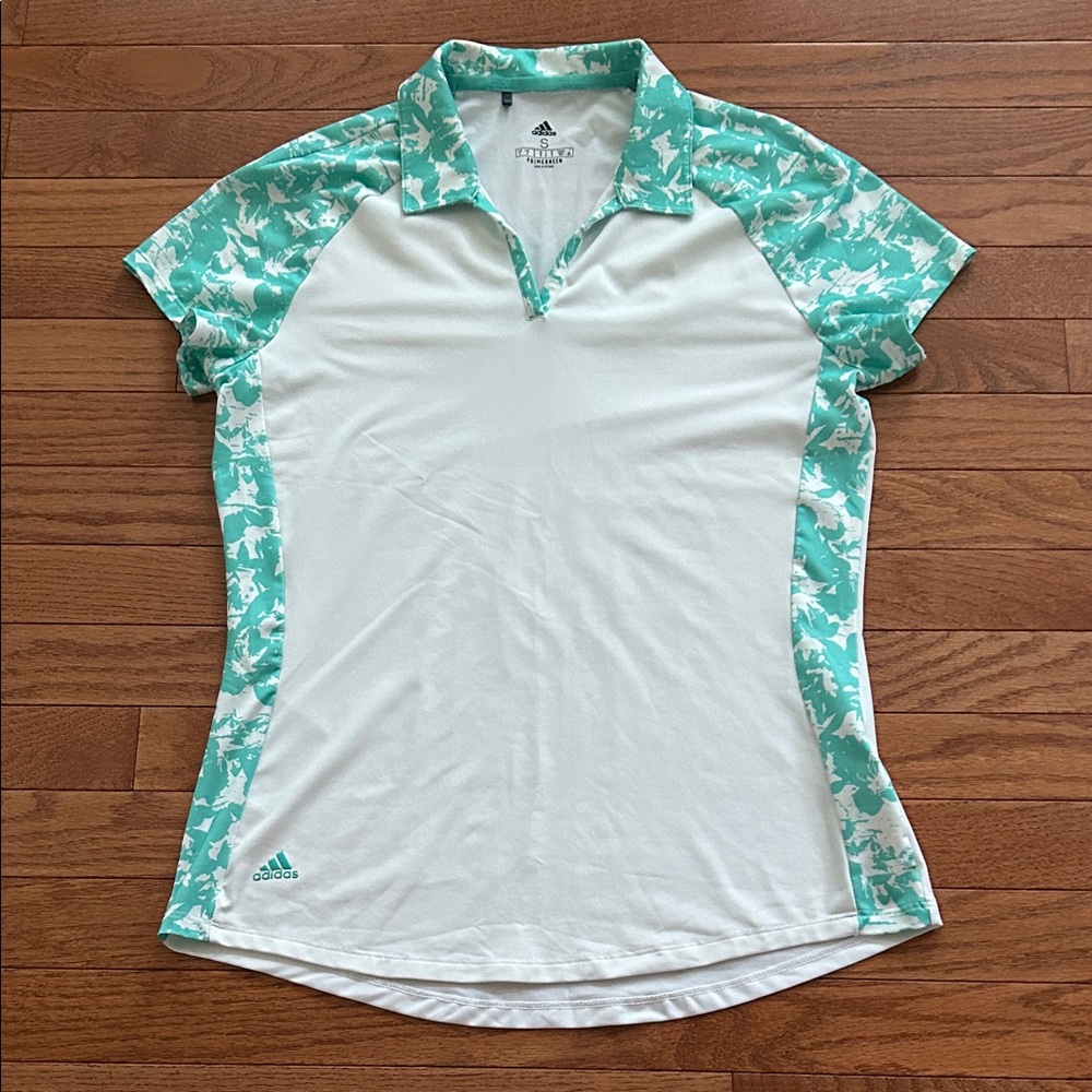 Adidas Women's Teal and White Athletic Polo